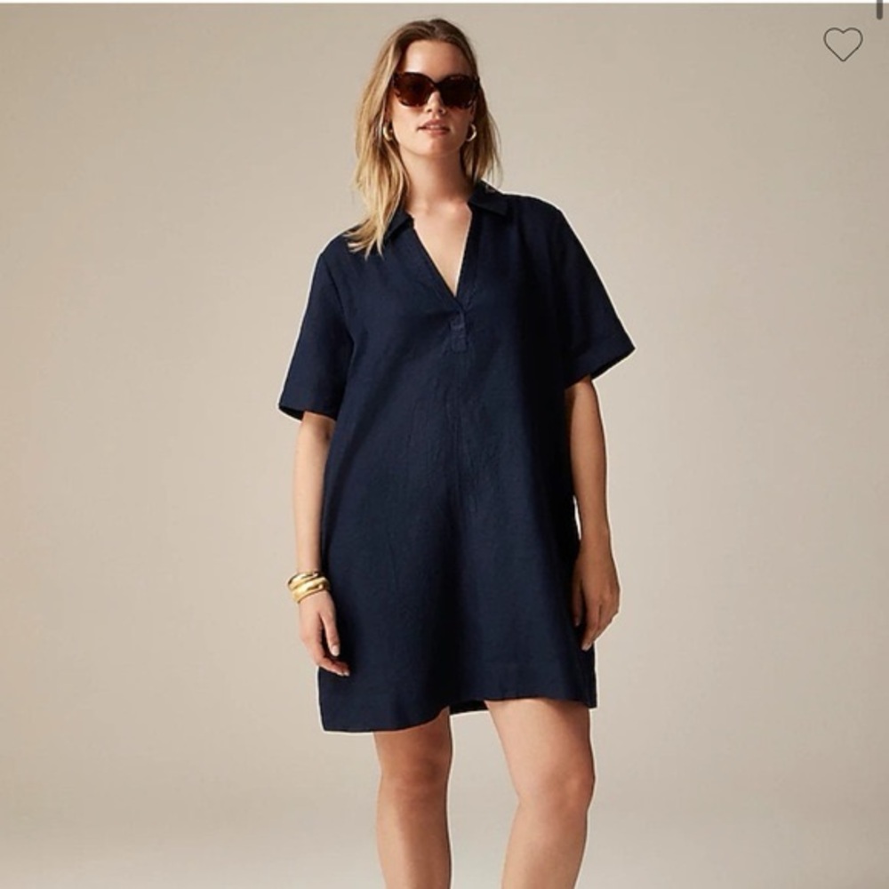 J. Crew Bungalow Popover Dress Navy Large Petite